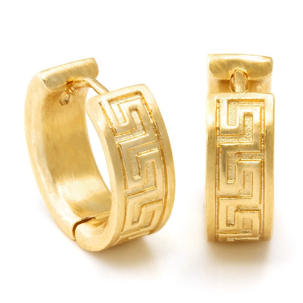 Men's Solid Gold Greek Hoop Earrings